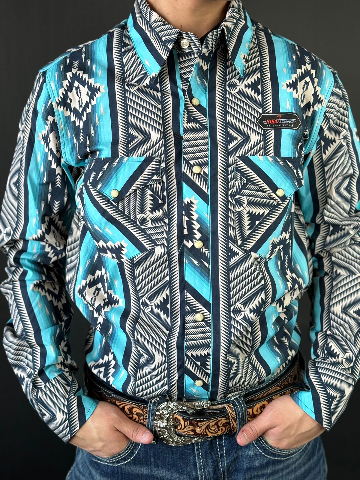 ROCK&ROLL LONG SLEEVE BLACK STRIPE AZTEC BLUE