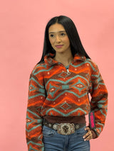 Rock&amp;Roll Jersey naranja con estampado azteca para mujer 