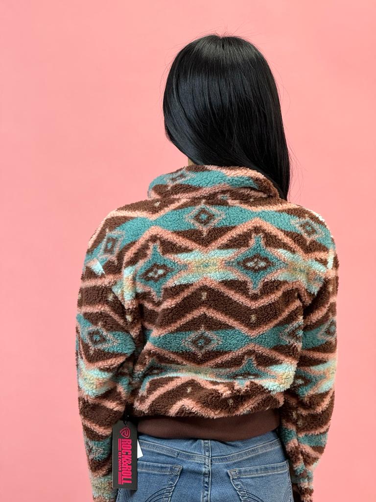 Rock&Roll Womens Brown & Teal All Over Print Pullover