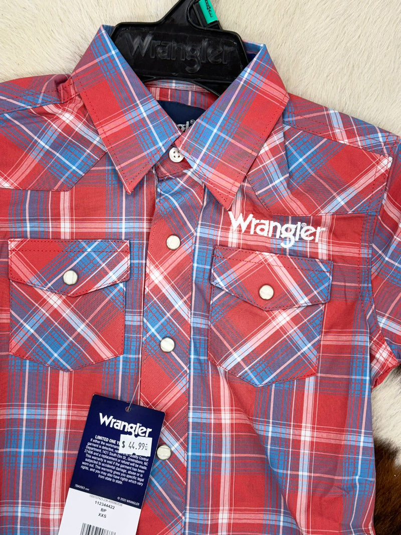 WRANGLER PLAID BLUE RED PEARL SNAP LONG SLEEVE
