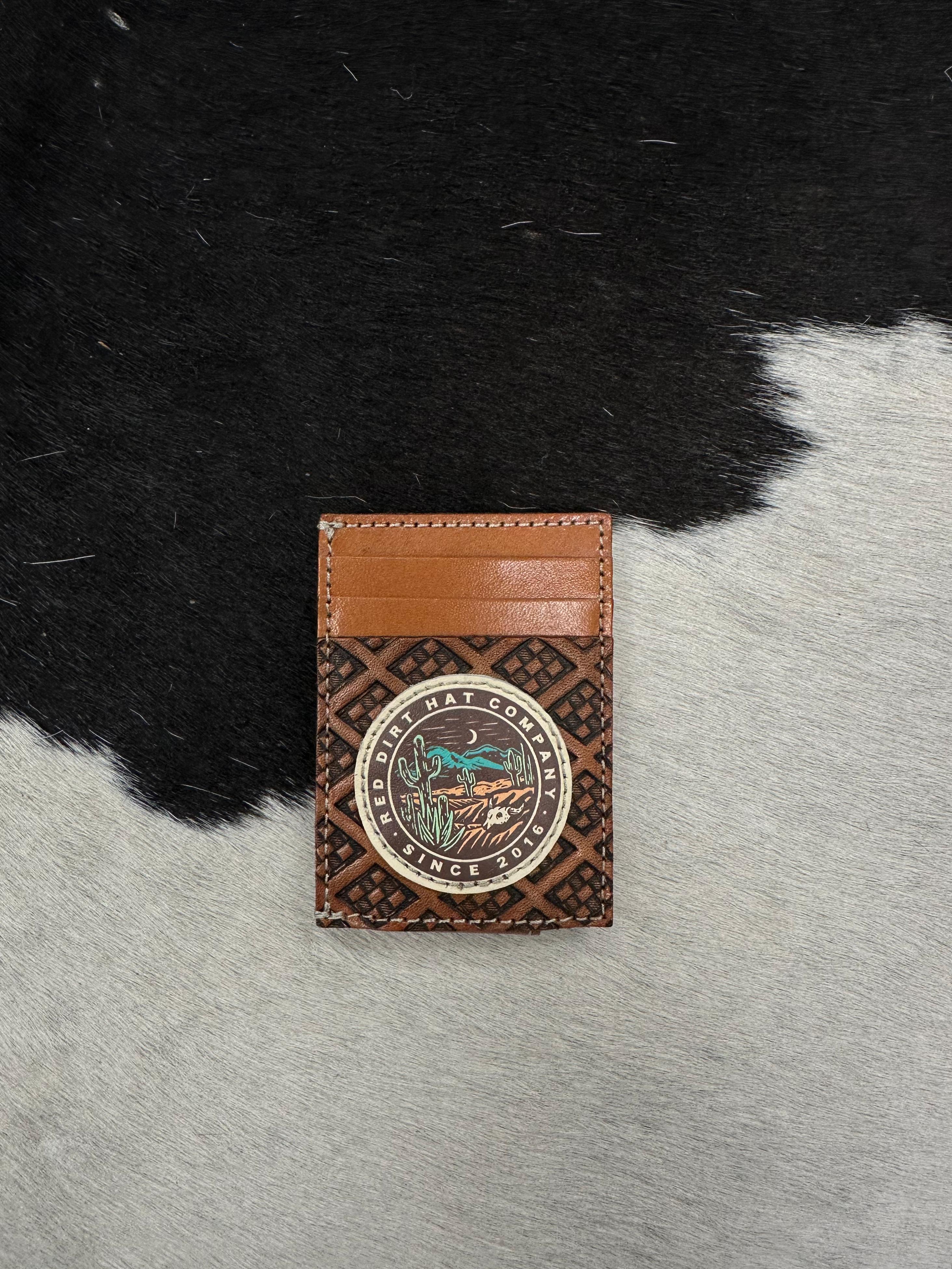 RED DIRT CARD CASE WITH MAGNETIC CLIP GENUINE LEATHER BROWN WITH LOGO