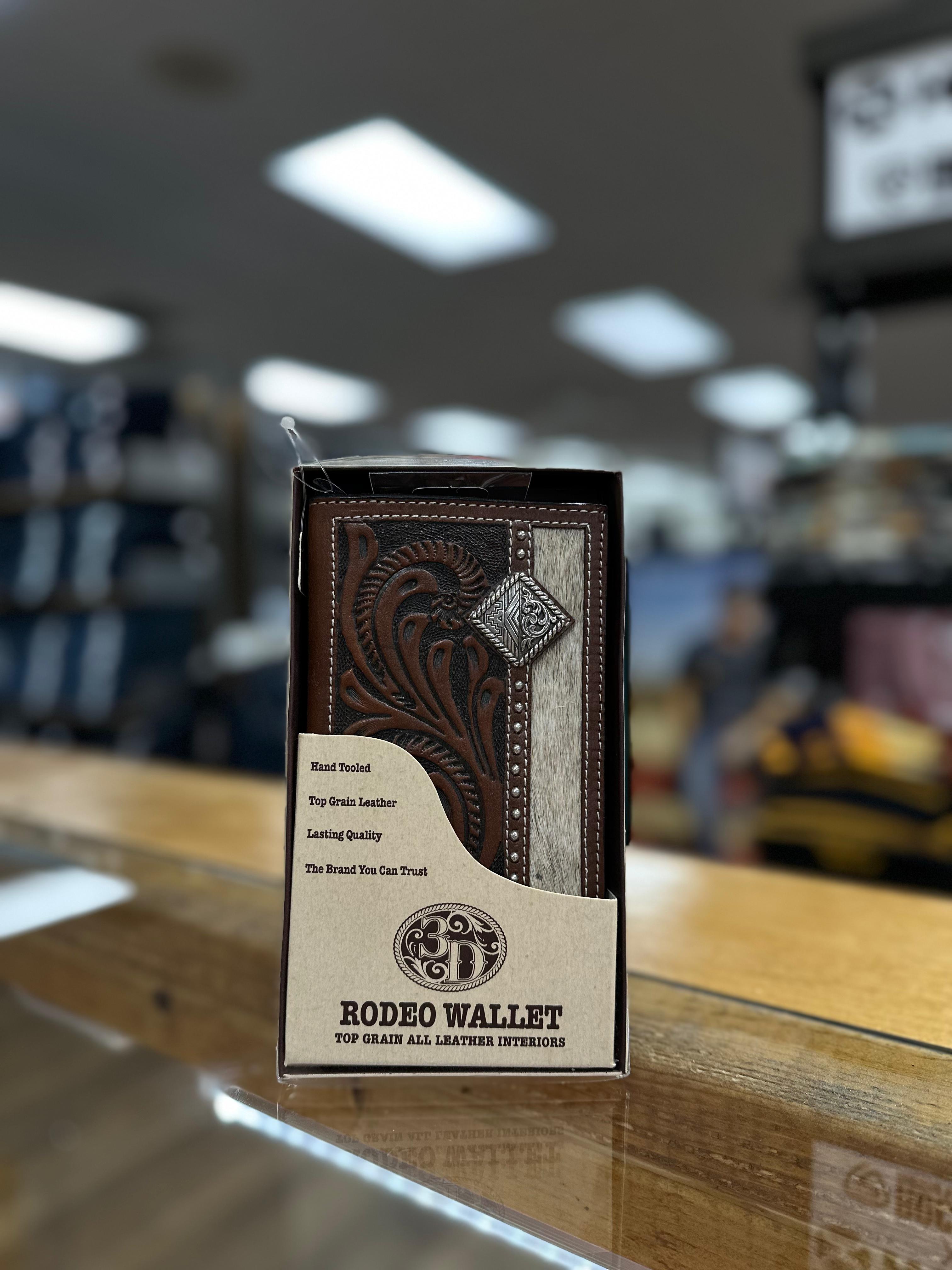 3D RODEO WALLET GENUINE TOP GRAIN LEATHER BROWN & HAIR