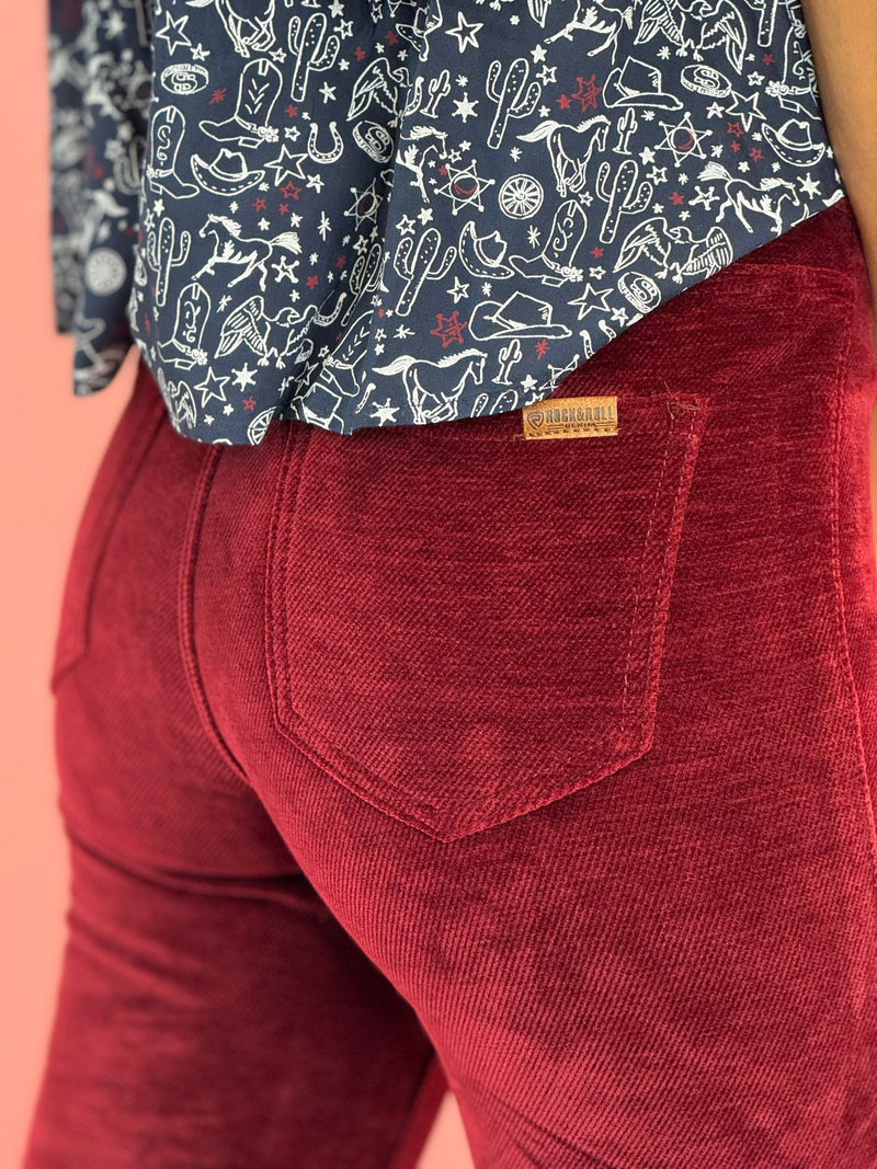 ROCK&ROLL RED CORDUROY BUTTON FLARE