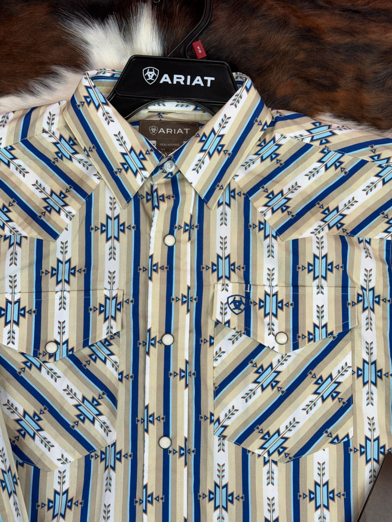 Ariat Shirt Classic PRESTON SNAP LONG SLEEVE WHITE TAN AZTEC
