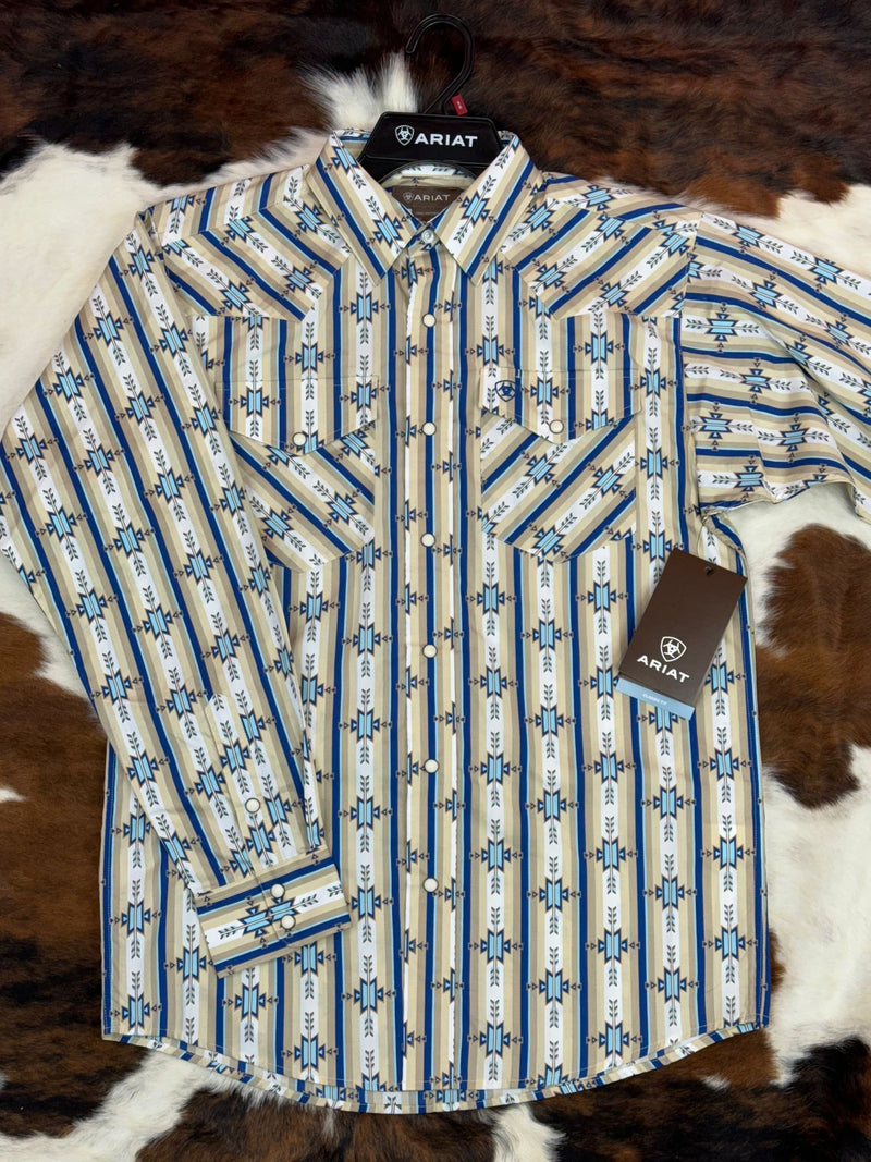 Ariat Shirt Classic PRESTON SNAP LONG SLEEVE WHITE TAN AZTEC