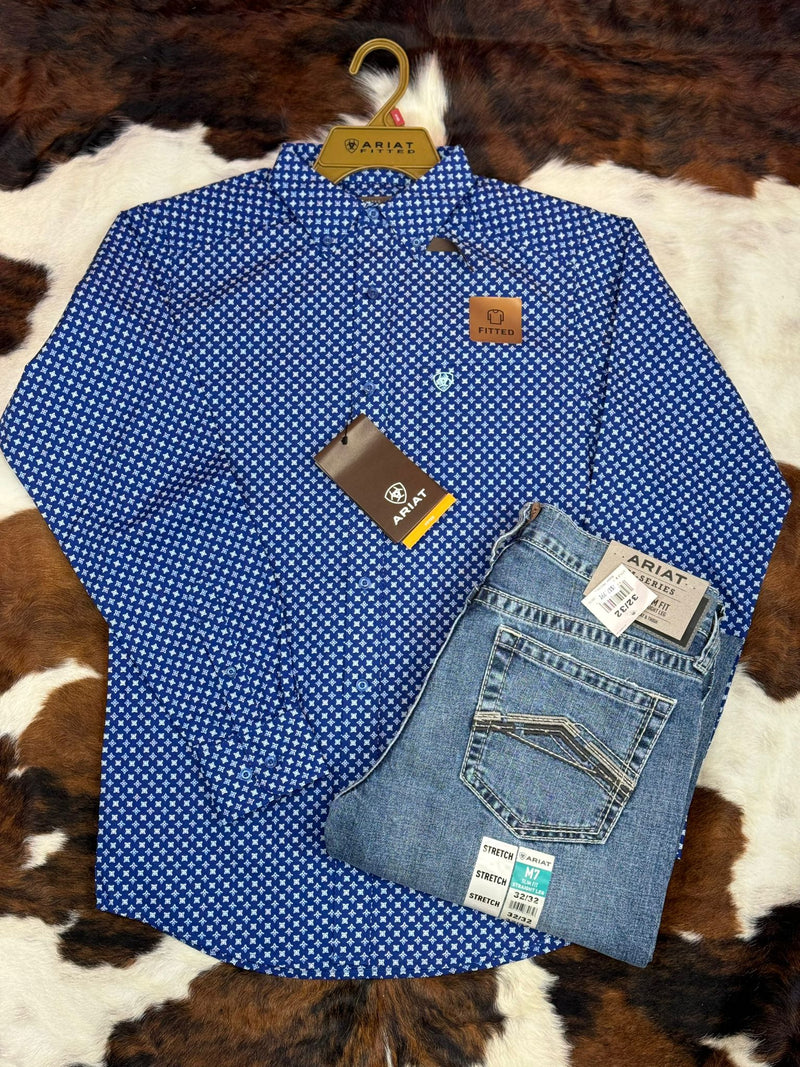 Ariat Shirt Fitted PRICE LONG SLEEVE DIRECTOIRE BLUE