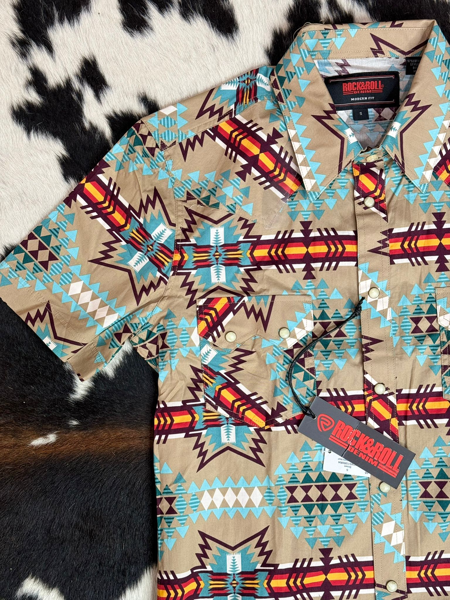 ROCK&ROLL SHORT SLEEVE SNAP SAND ICE BLUE AZTEC