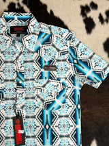 ROCK&ROLL SHORT SLEEVE WHITE ELECTRIC BLUE AZTEC SNAP