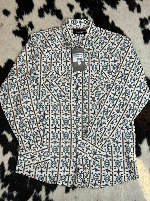 THE AMERICAN WEST PRINTED AZTEC LONG SLEEVE WHITE BROWN