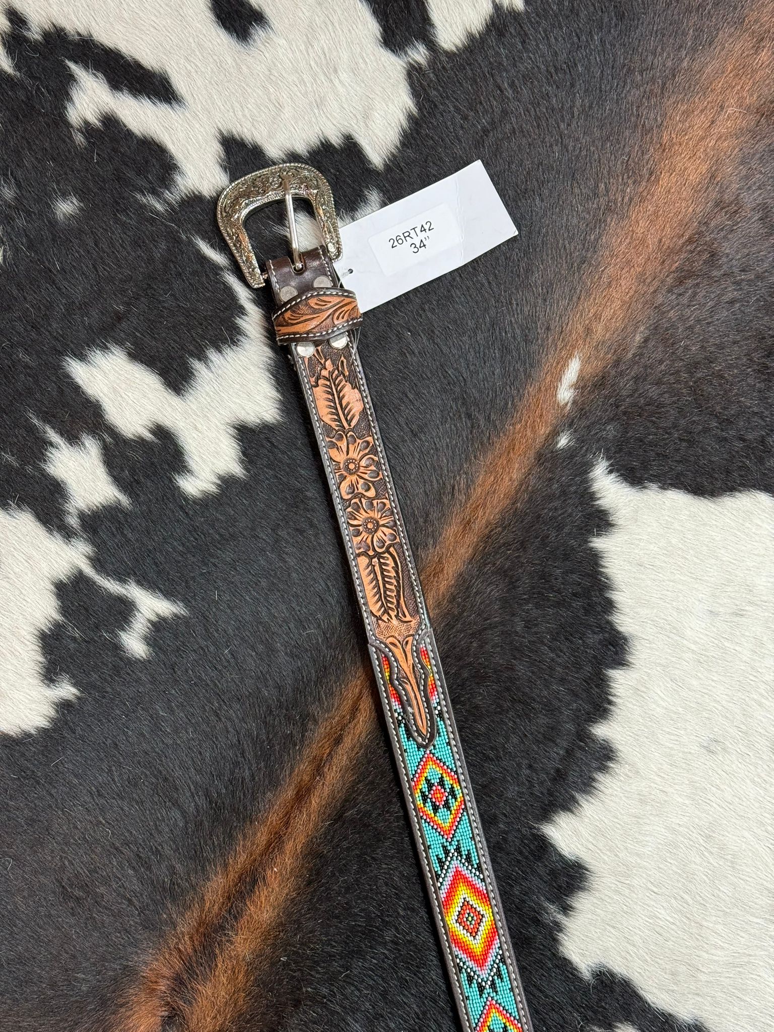 CINTURÓN TOOLED TURQUOISE BEADED WESTERN STYLE