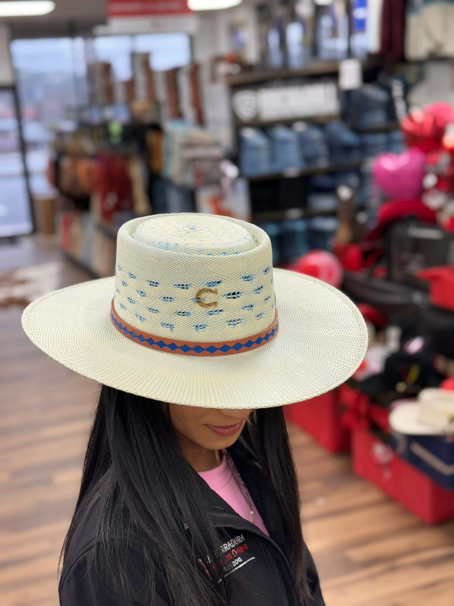 CHARLIE 1 HORSE STRAW HAT BLUE ROAN