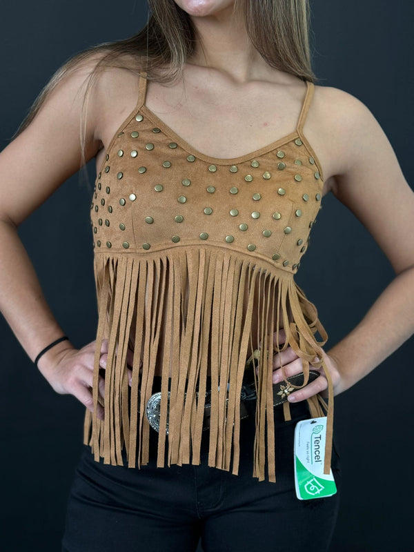 LUCKY & BLESSED BUTTERSCOTCH SILVER BUTTON BOTTOM FRINGE