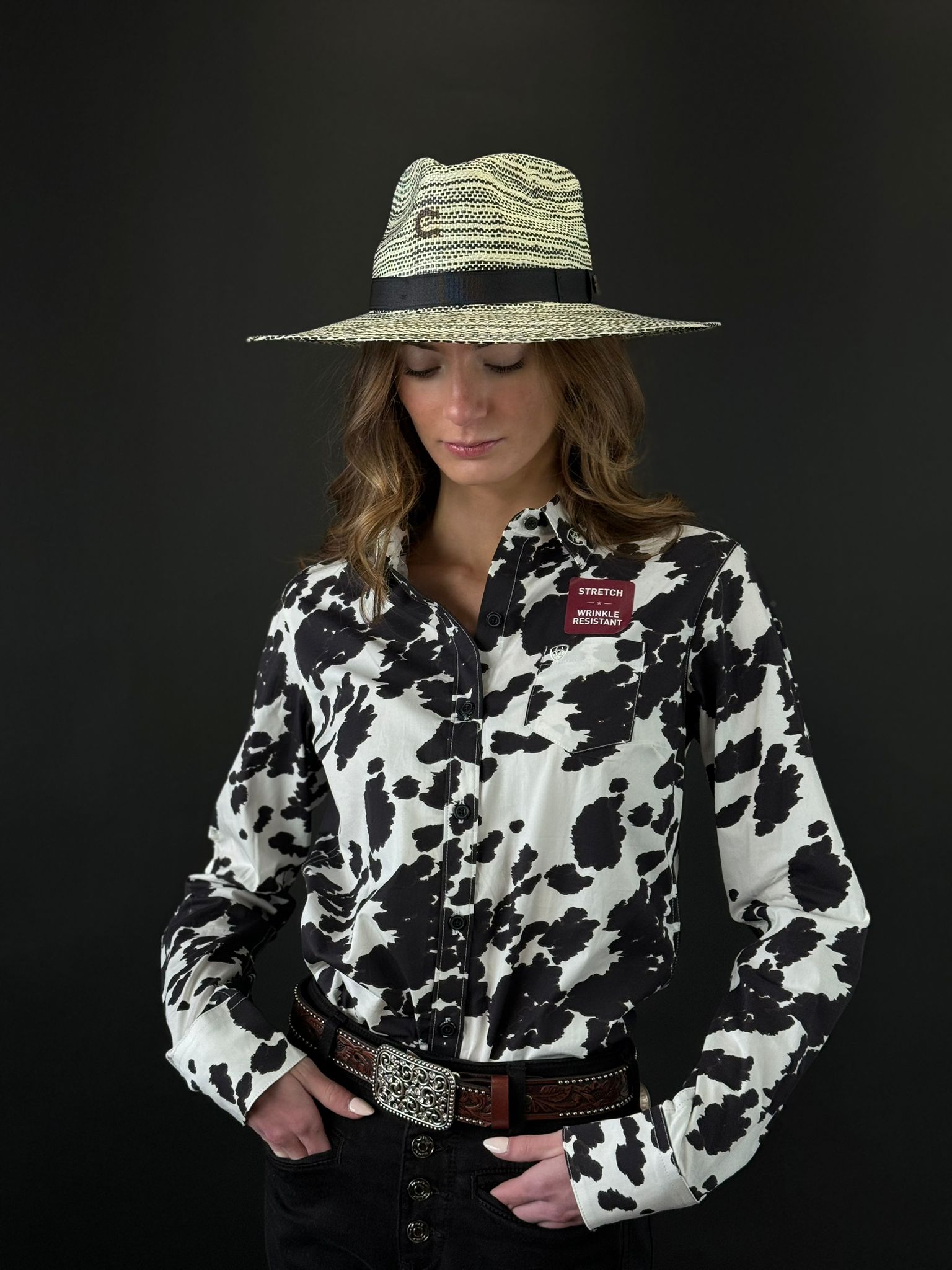 Women Ariat Team Kirby Long Sleeve Cow Print