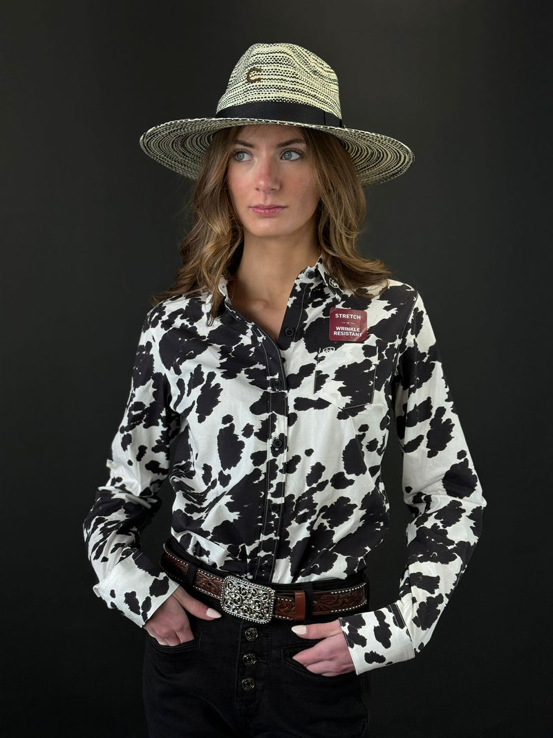 Women Ariat Team Kirby Long Sleeve Cow Print