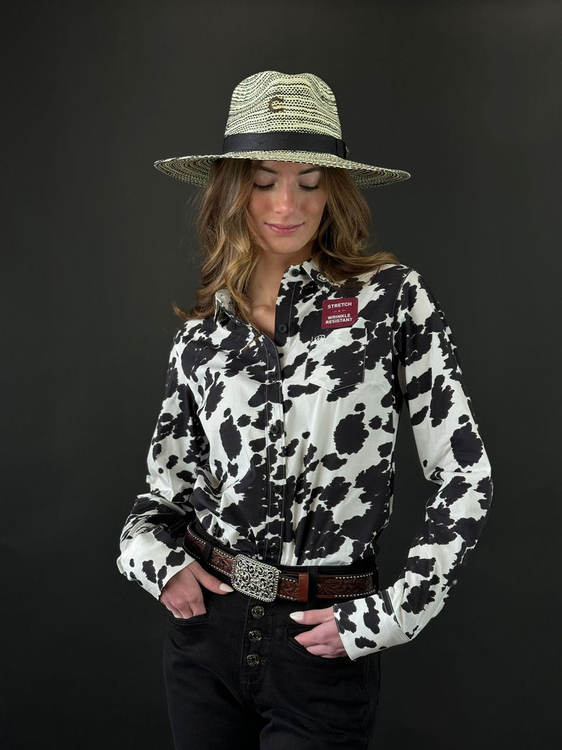 Women Ariat Team Kirby Long Sleeve Cow Print