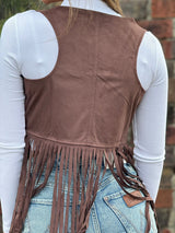 ROCK&ROLL WOMENS DARK BROWN VEST WITH STITCHING AND FRINGE