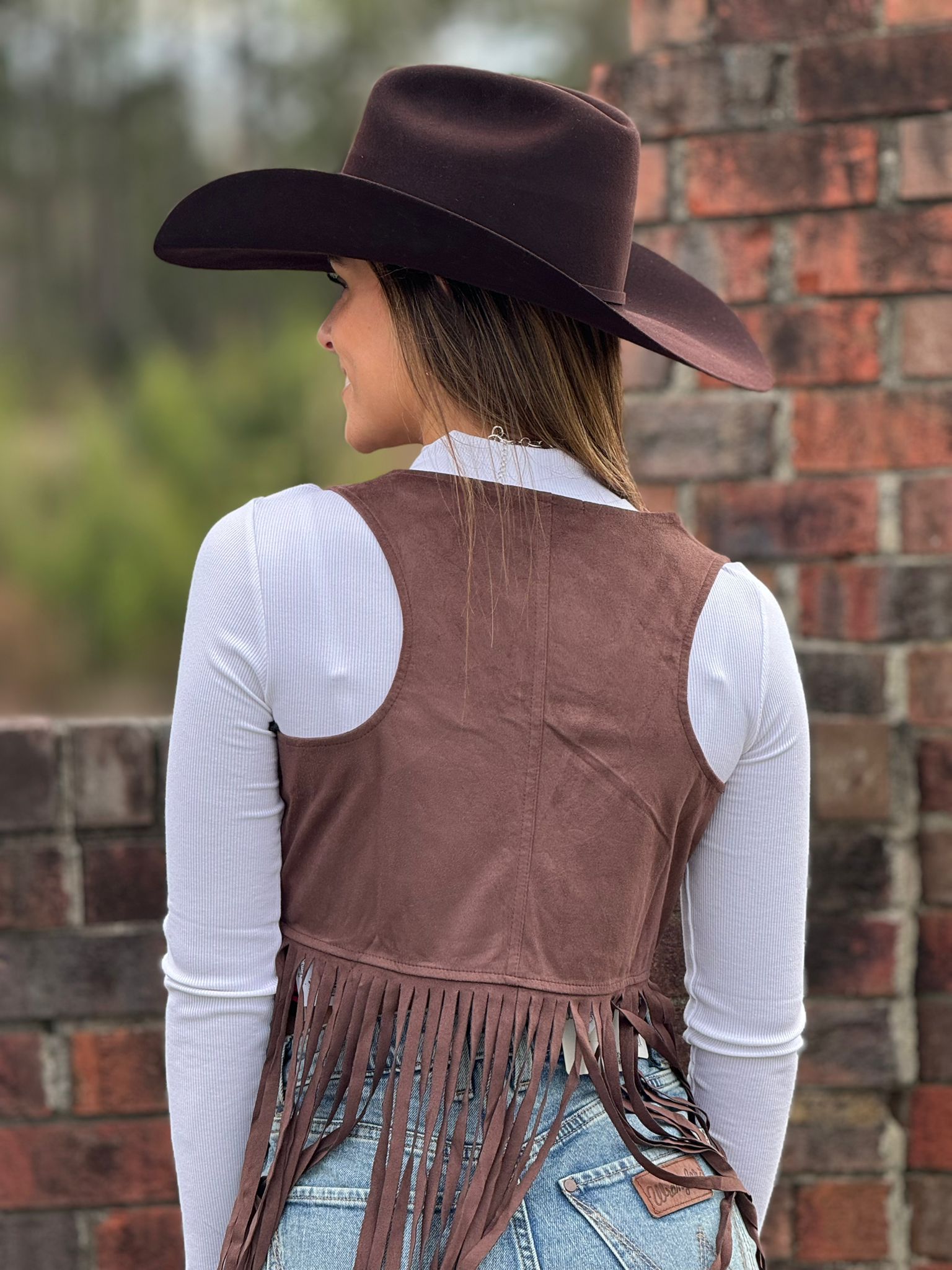 ROCK&ROLL WOMENS DARK BROWN VEST WITH STITCHING AND FRINGE