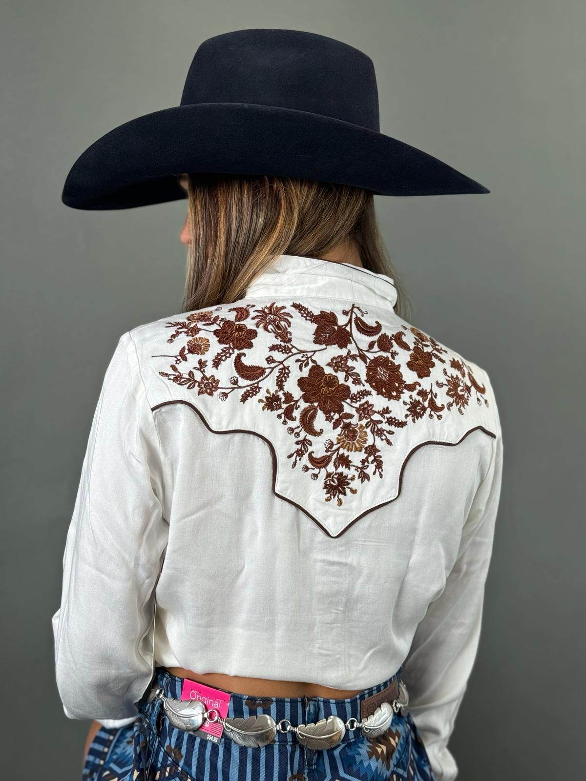 Women Ariat Elsa Long Sleeve Blanc De Blanc Flower Detail