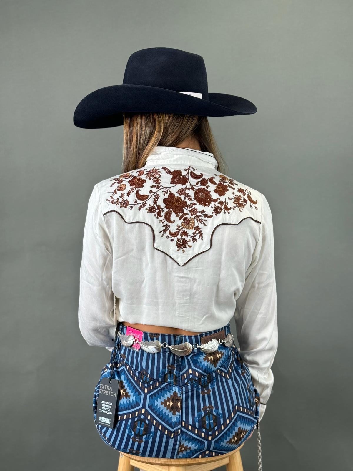 Women Ariat Elsa Long Sleeve Blanc De Blanc Flower Detail