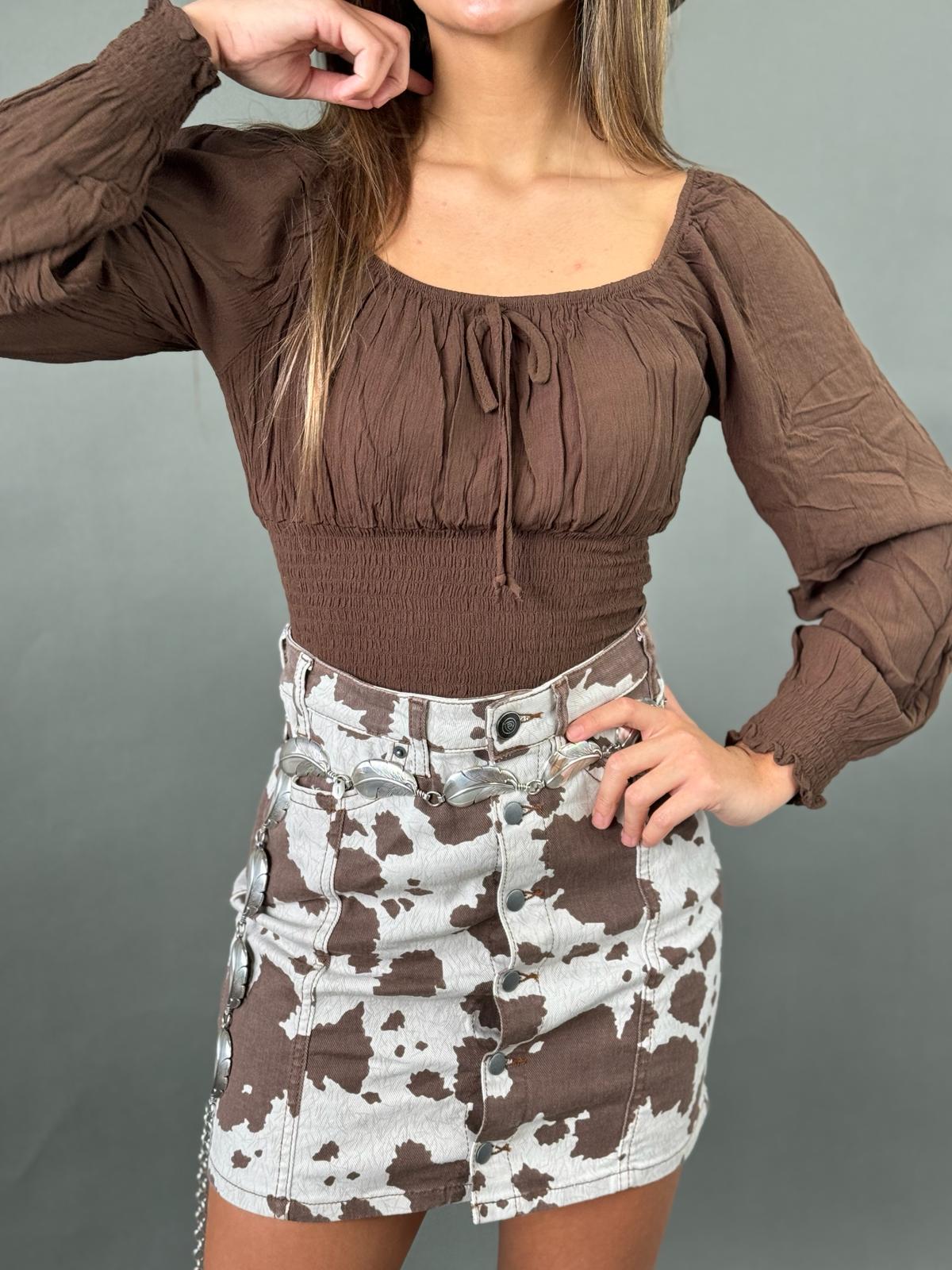 Rock&Roll BEIGE BROWN COW PRINT SKIRT