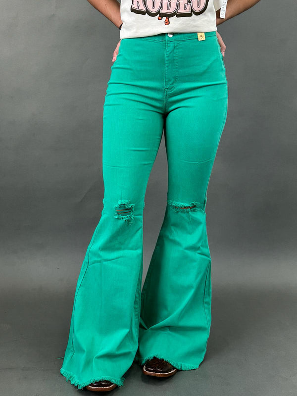 VIBRANT COOL GREEN FLARE DISTRESSED