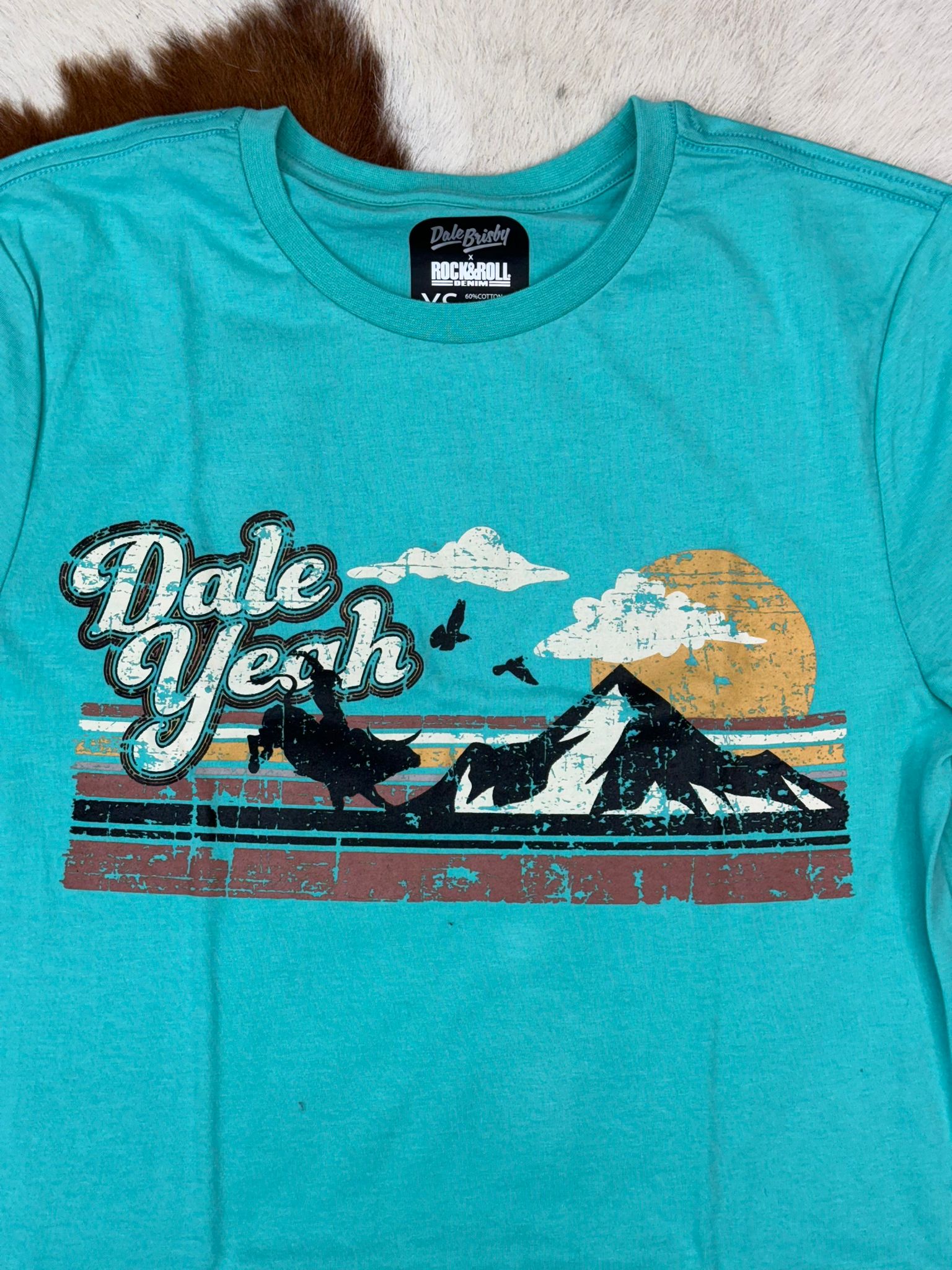DALE BRISBY X ROCK&ROLL GRAPHIC TEE WESTERN MOUNTAIN TURQUOISE SHORT SLEEVE T-SHIRT