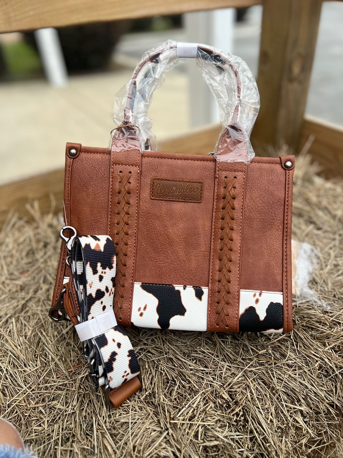 WRANGLER BROWN COW PRINT WOMEN'S HANDBAG