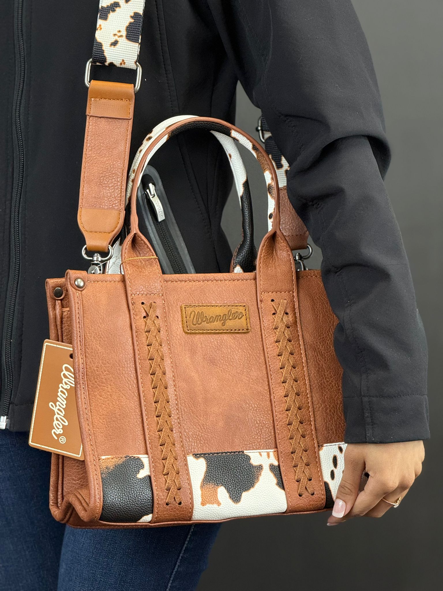 WRANGLER BROWN COW PRINT WOMEN'S HANDBAG