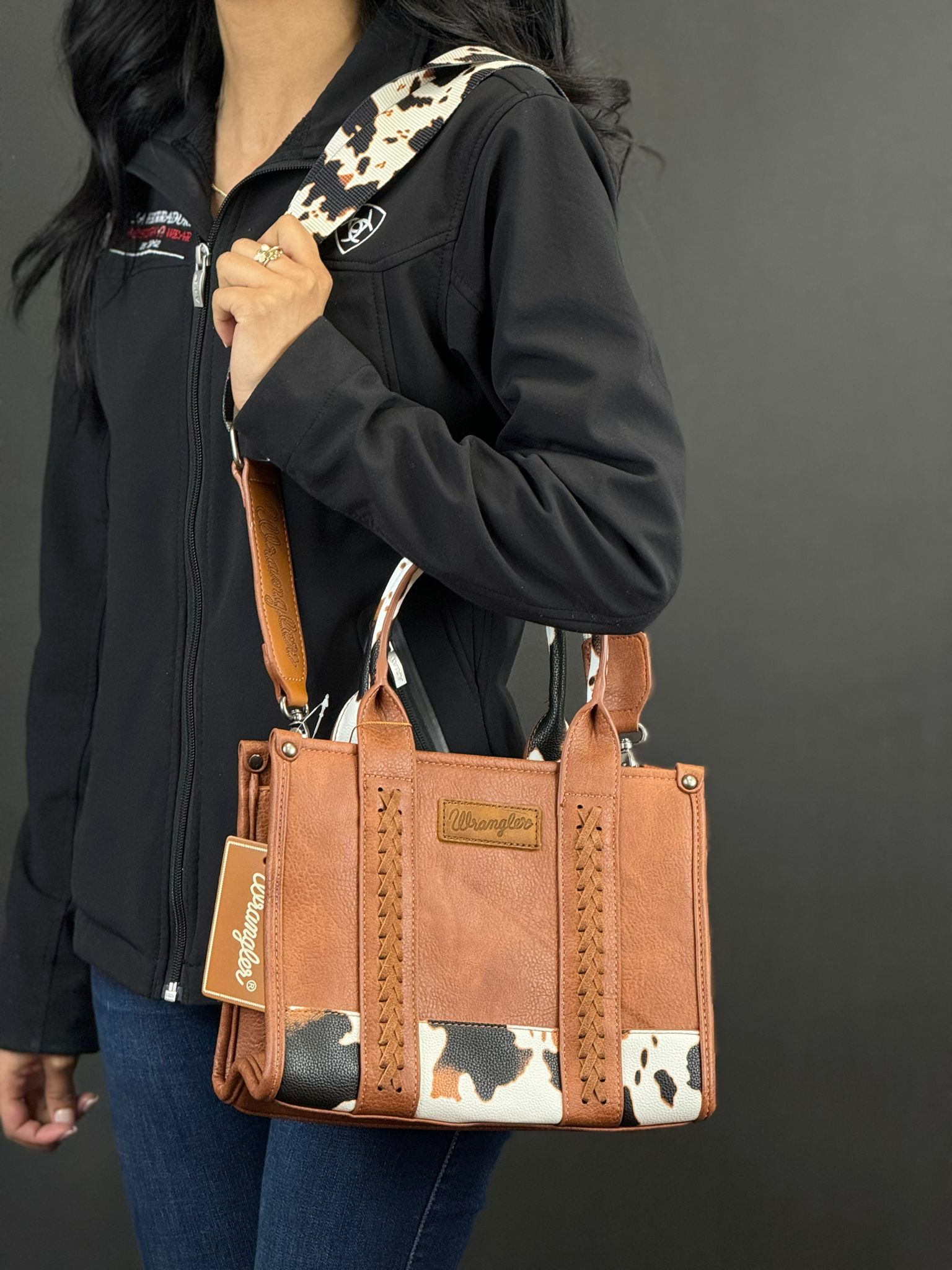 WRANGLER BROWN COW PRINT WOMEN'S HANDBAG