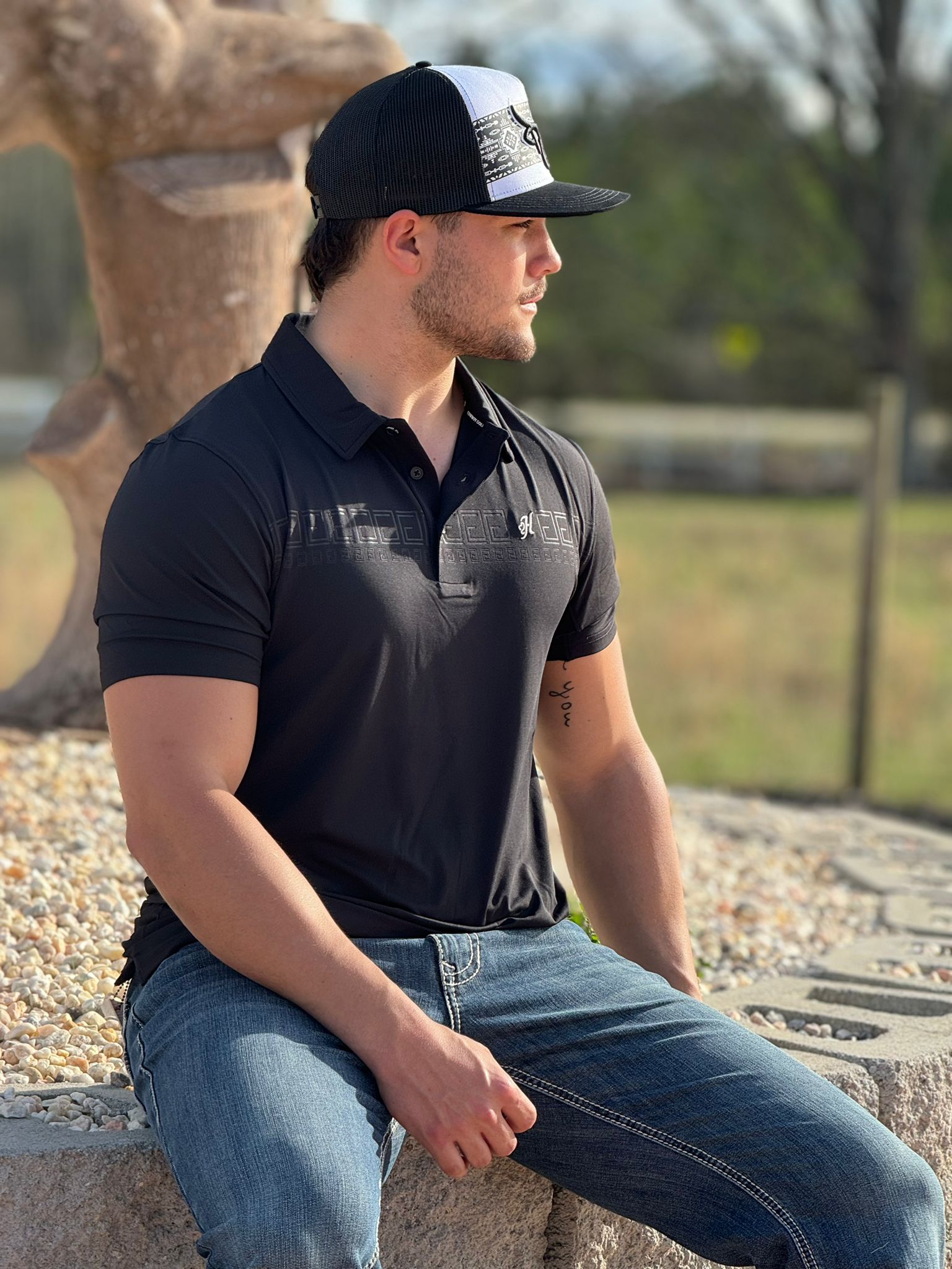 HOOEY COWBOY GOLF TGE WEEKENDER BLACK POLO