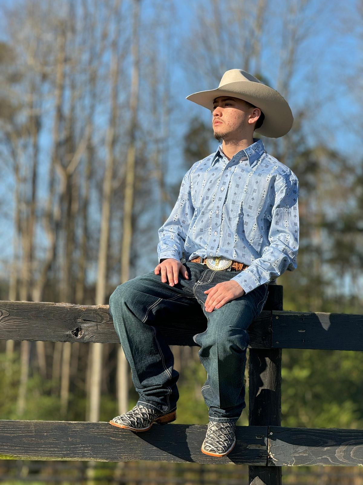 PANHANDLE BLUE AZTEC BUTTON LONG SLEEVE SHIRT