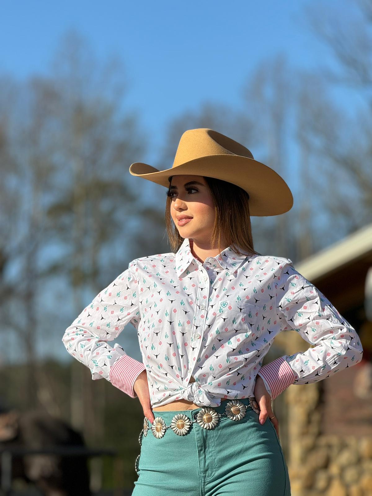 Women Ariat Team Kirby Long Sleeve Steer Garden Western Print