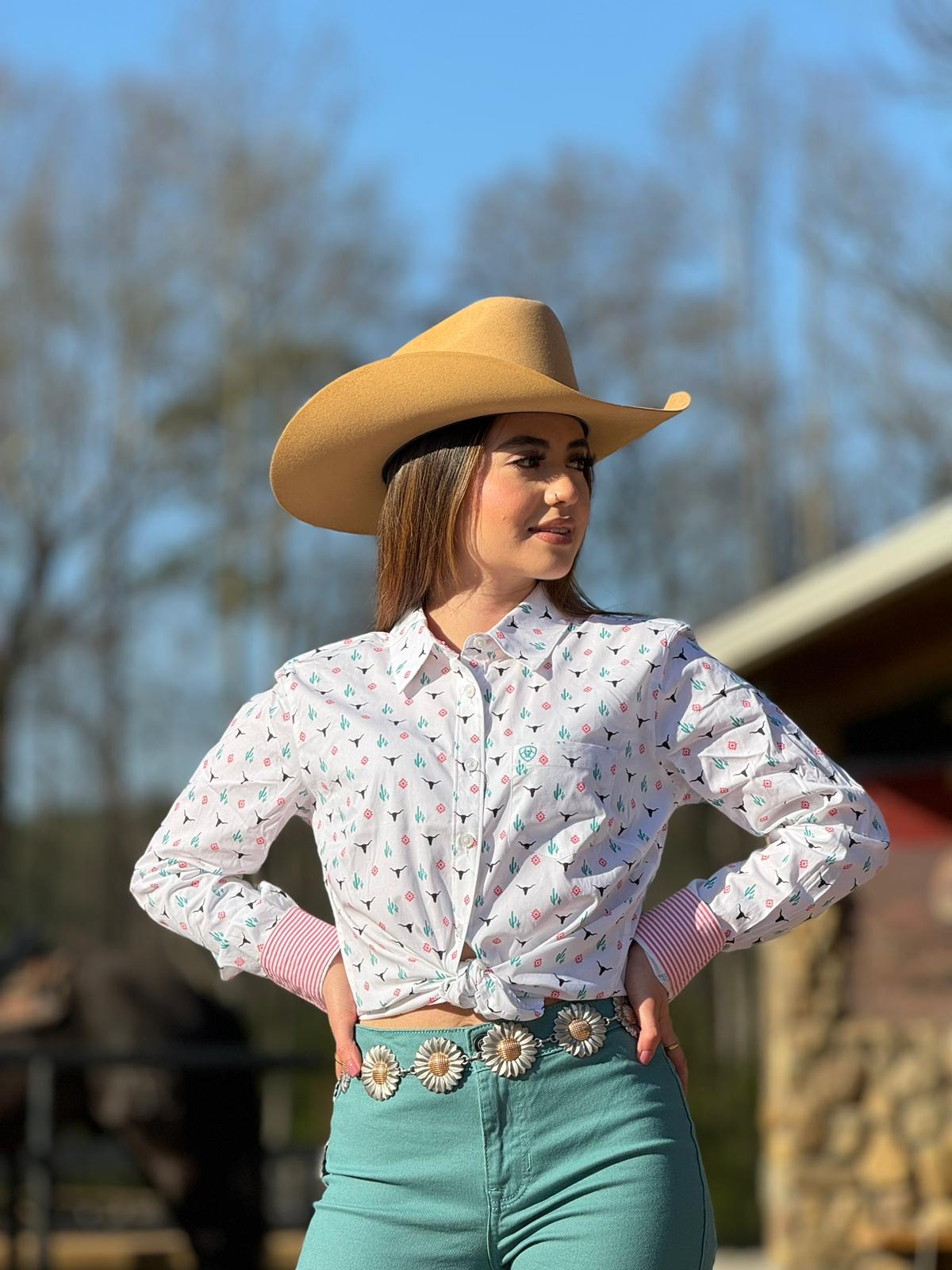 Women Ariat Team Kirby Long Sleeve Steer Garden Western Print