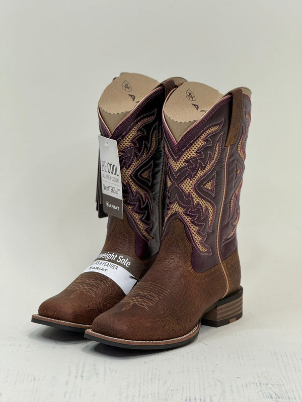 WOMEN’S ARIAT SAN ANGELO VENTTEX 360 TOOLED TOASTED ALMOND AGED MERLOT BOOT