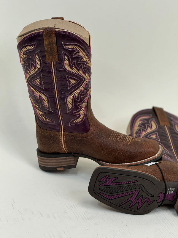 WOMEN’S ARIAT SAN ANGELO VENTTEX 360 TOOLED TOASTED ALMOND AGED MERLOT BOOT