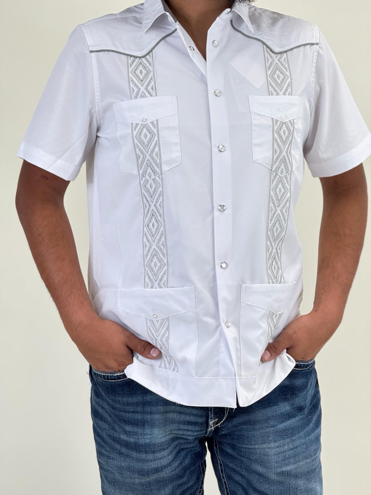 PLATINI WHITE GUAYABERA SNAP SHORT SLEEVE