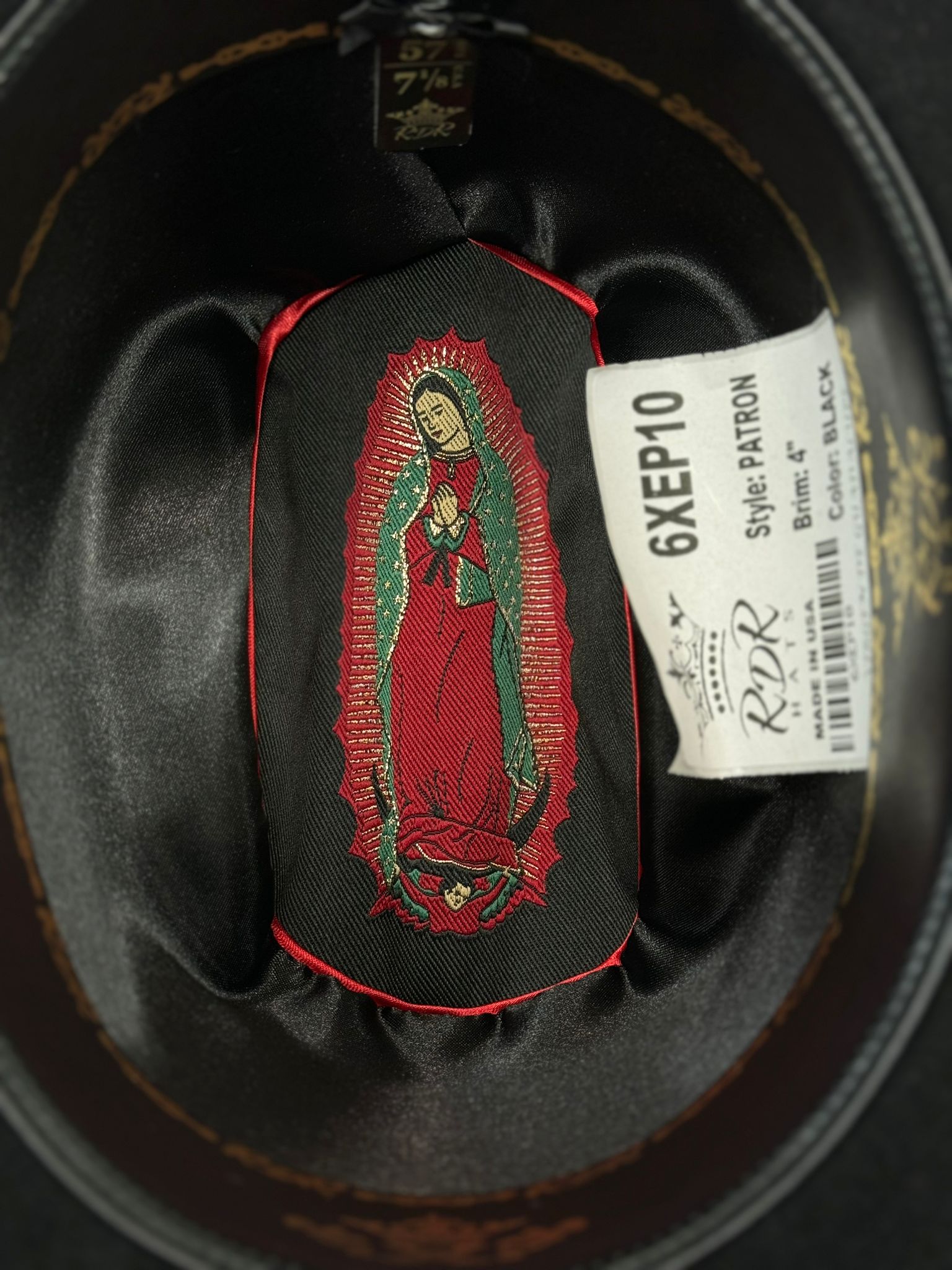 RDR 6X BLACK COPA ALTA VIRGEN DE GUADALUPE FELT HAT GUADALUPANA