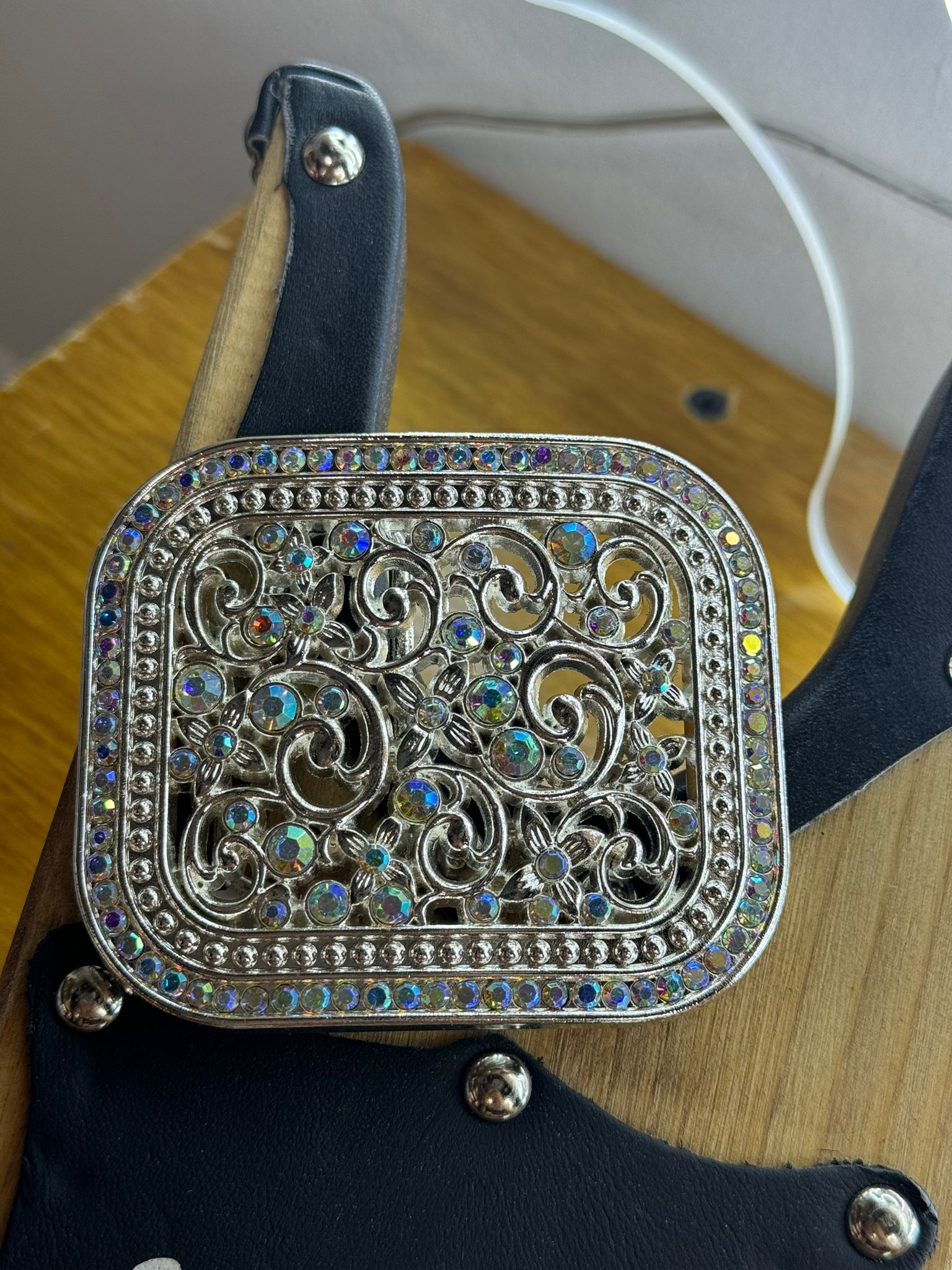 SQUARE IRIDESCENT RHINESTONE SILVER BUCKLE