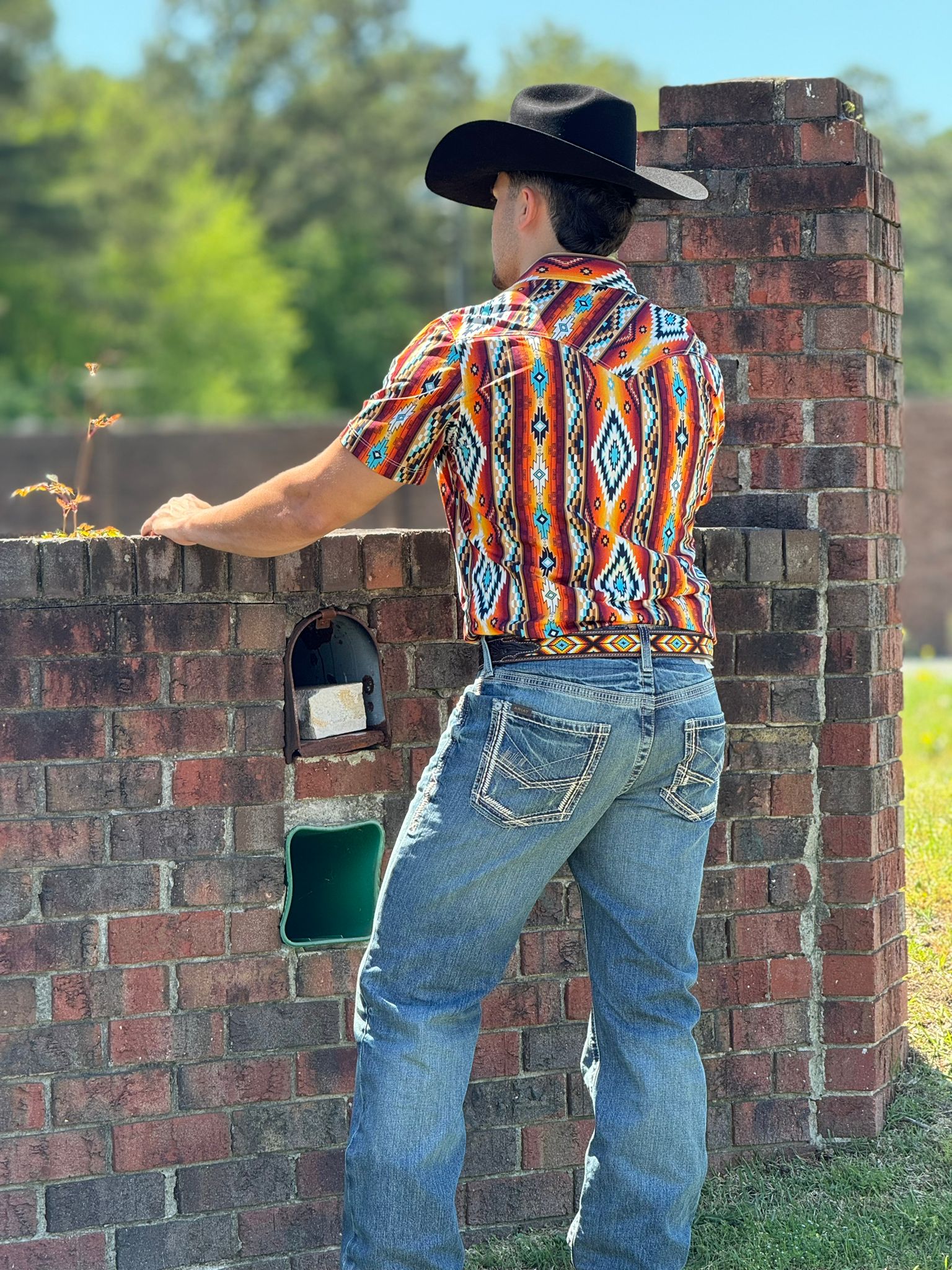 ROCK&ROLL ORANGE AZTEC SNAP SHORT SLEEVE SHIRT