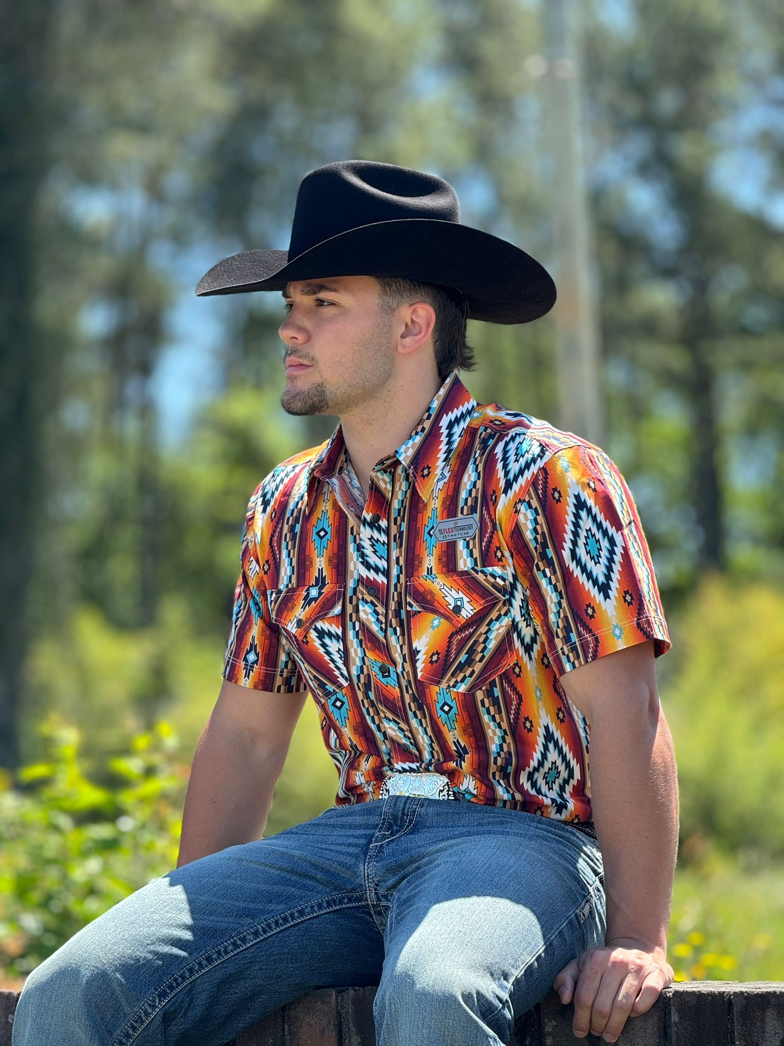 ROCK&ROLL ORANGE AZTEC SNAP SHORT SLEEVE SHIRT