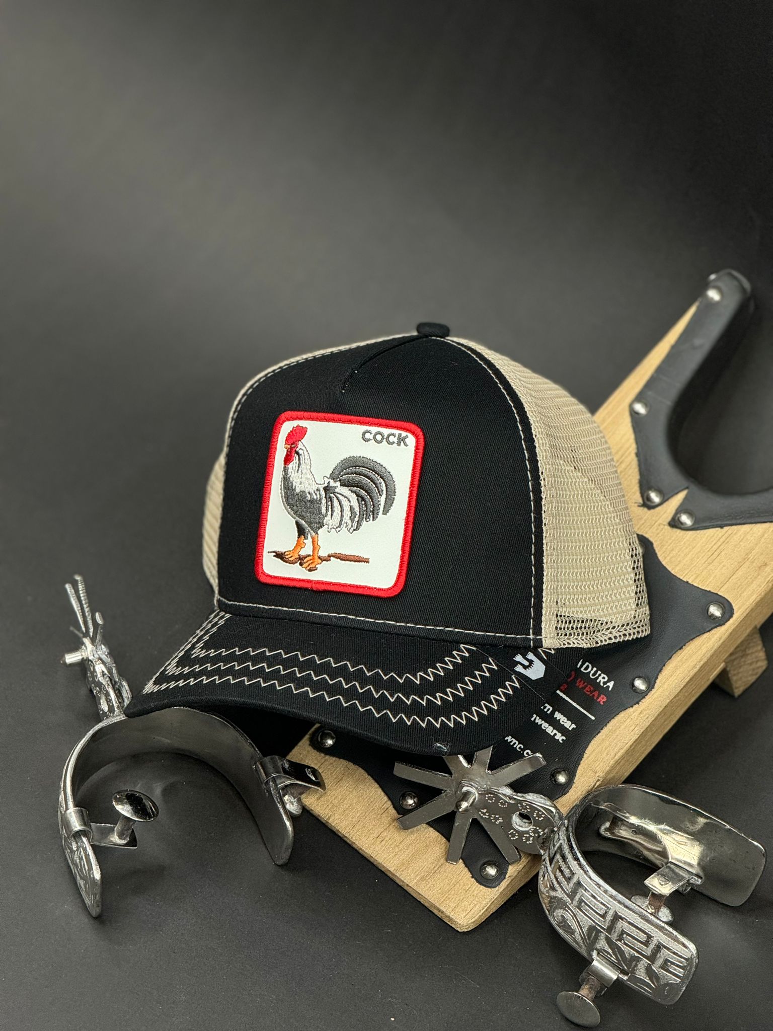 BLACK LINED COCK PATCH CAP