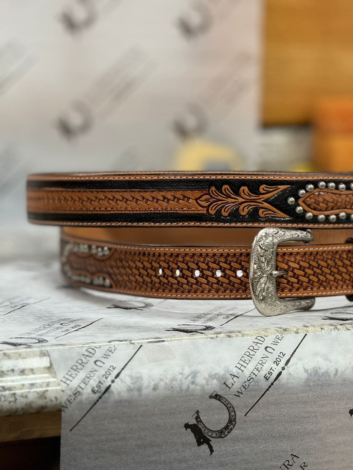 RANGER HAND TOOLED THREAD BELT