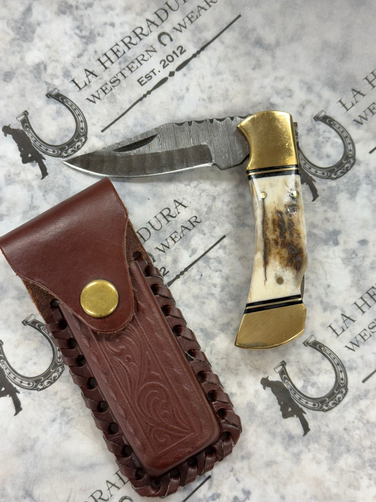BONE GOLD BLACK DETAIL HANDLE POCKET KNIFE