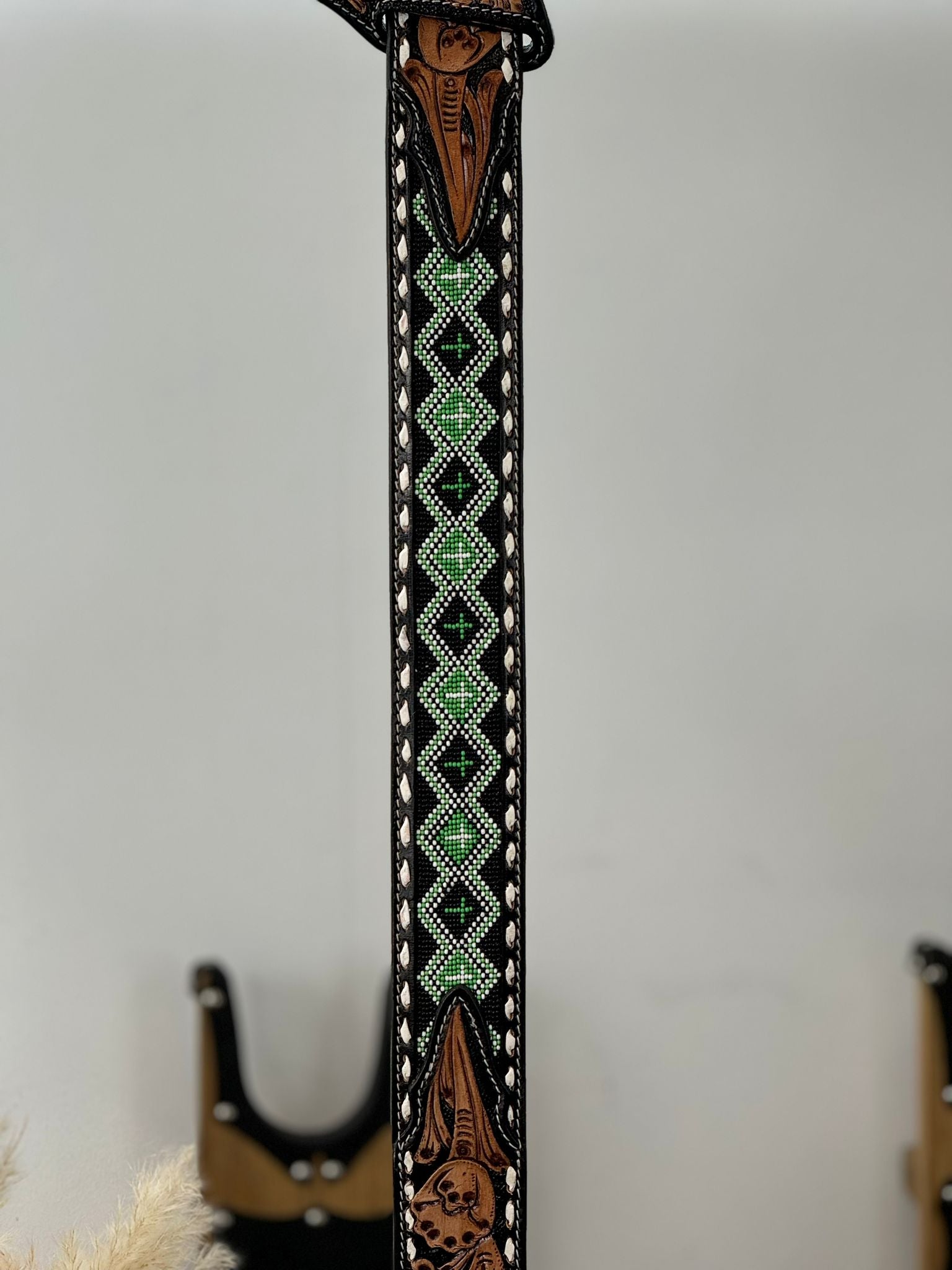 LA HERRADURA AZTEC GREEN HANDTOOLED 2 INCH BELT