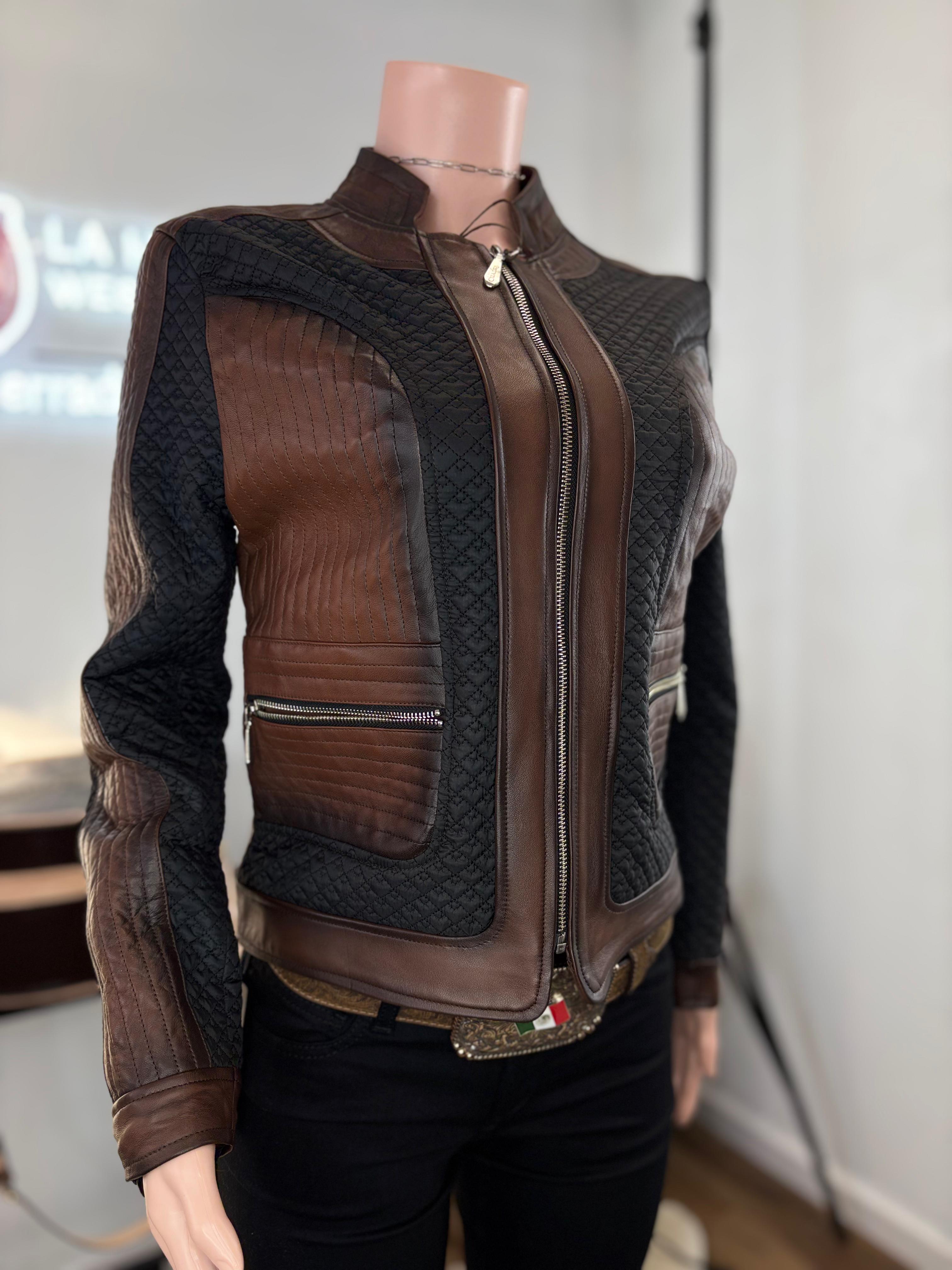 Cuadra Womens Brown Zipper Leather Jacket