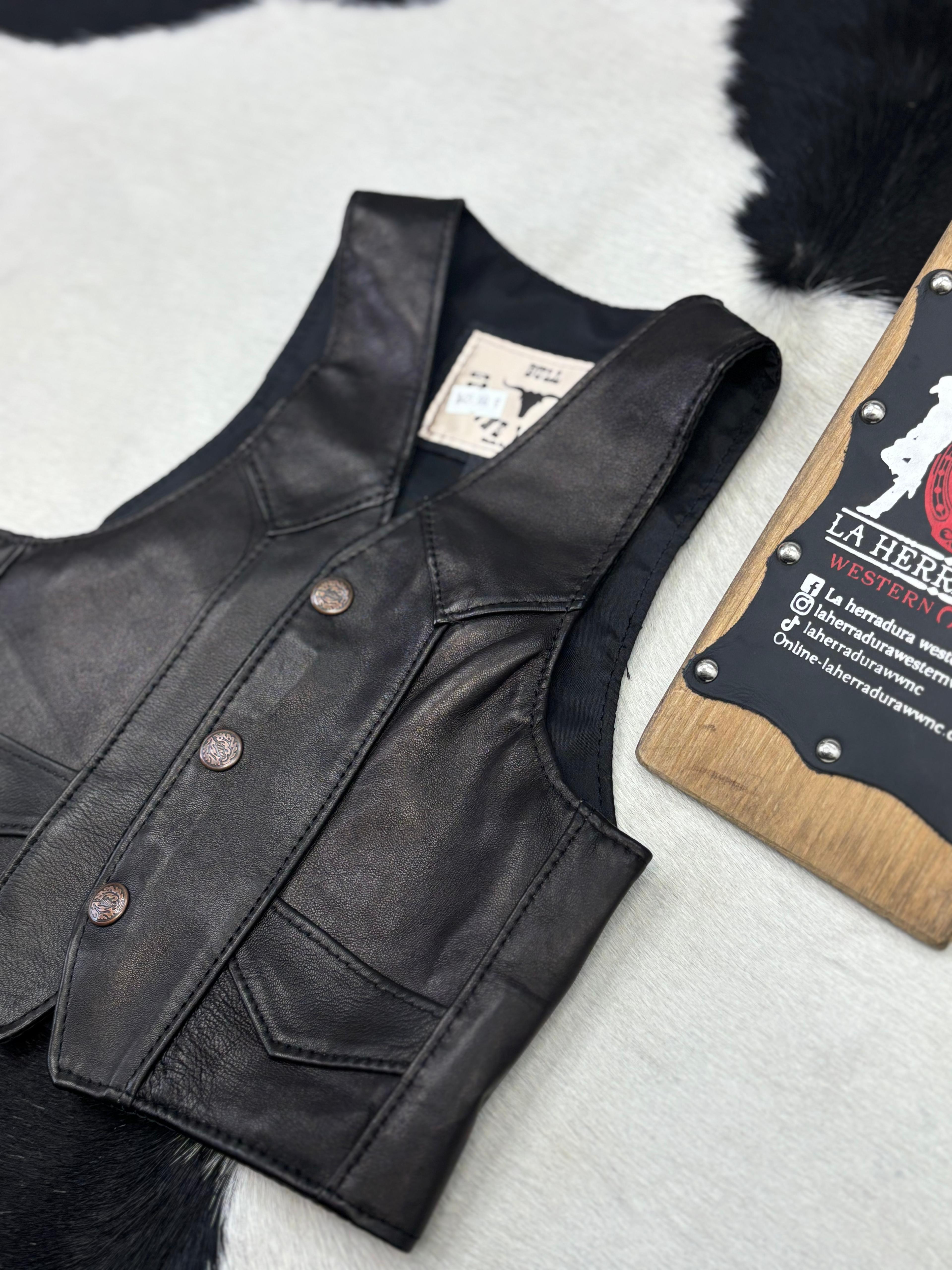 BULL GENUINE LEATHER KIDS VEST DARK BROWN