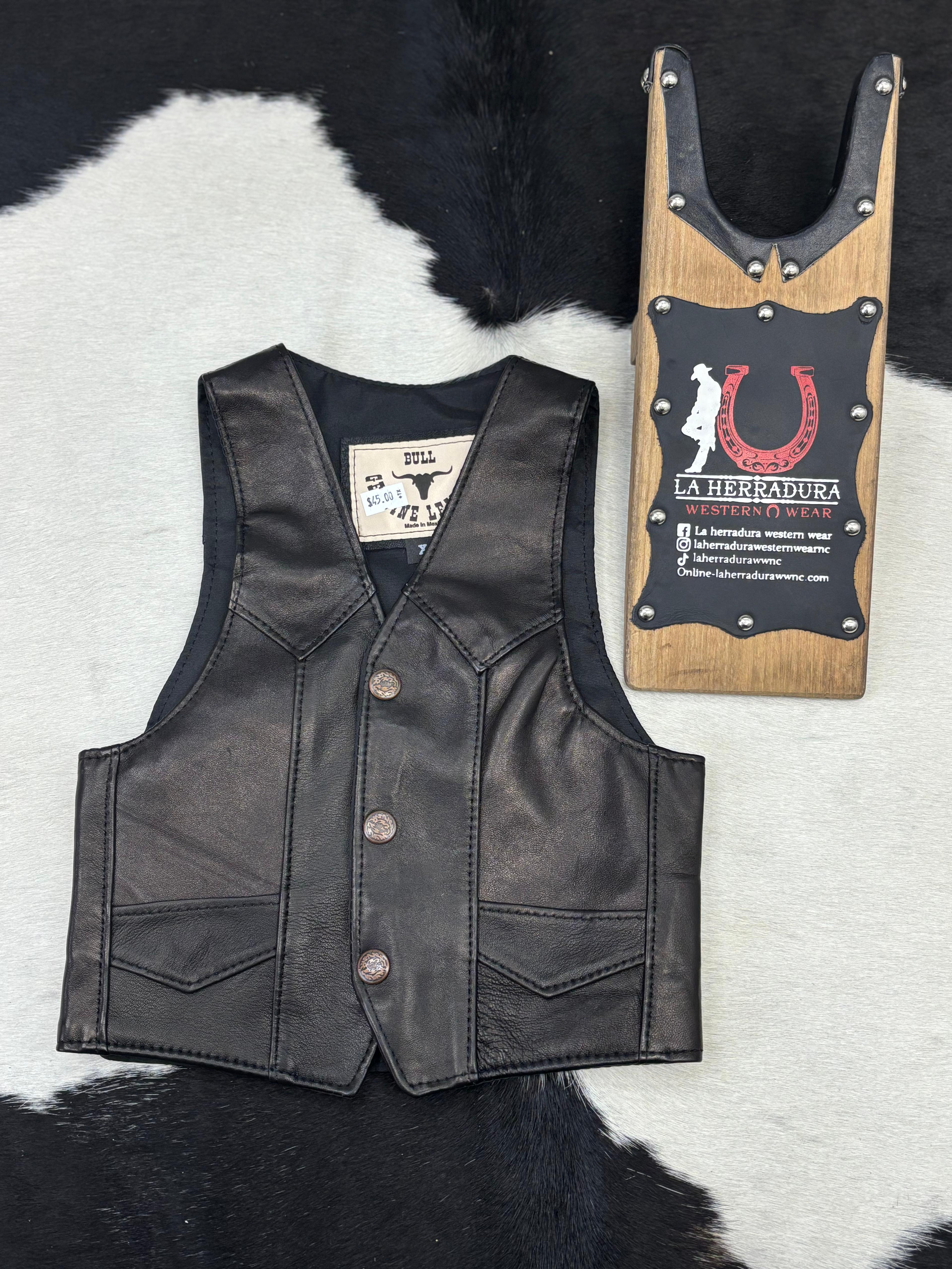 BULL GENUINE LEATHER KIDS VEST DARK BROWN