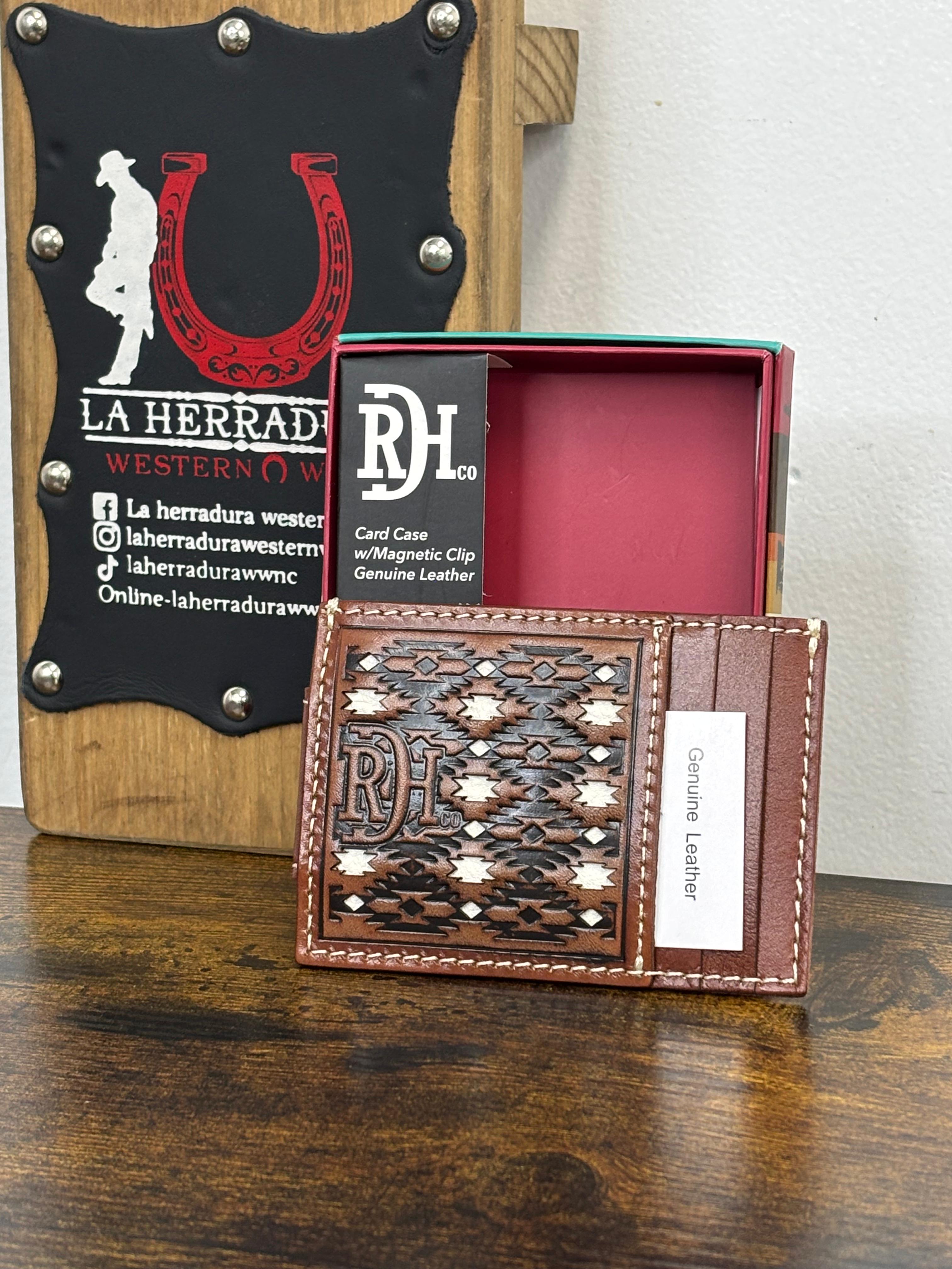 RED DIRT CARD CASE GENUINE LEATHER BROWN-BLACK-WHITE WITH MAGNETIC CLIP