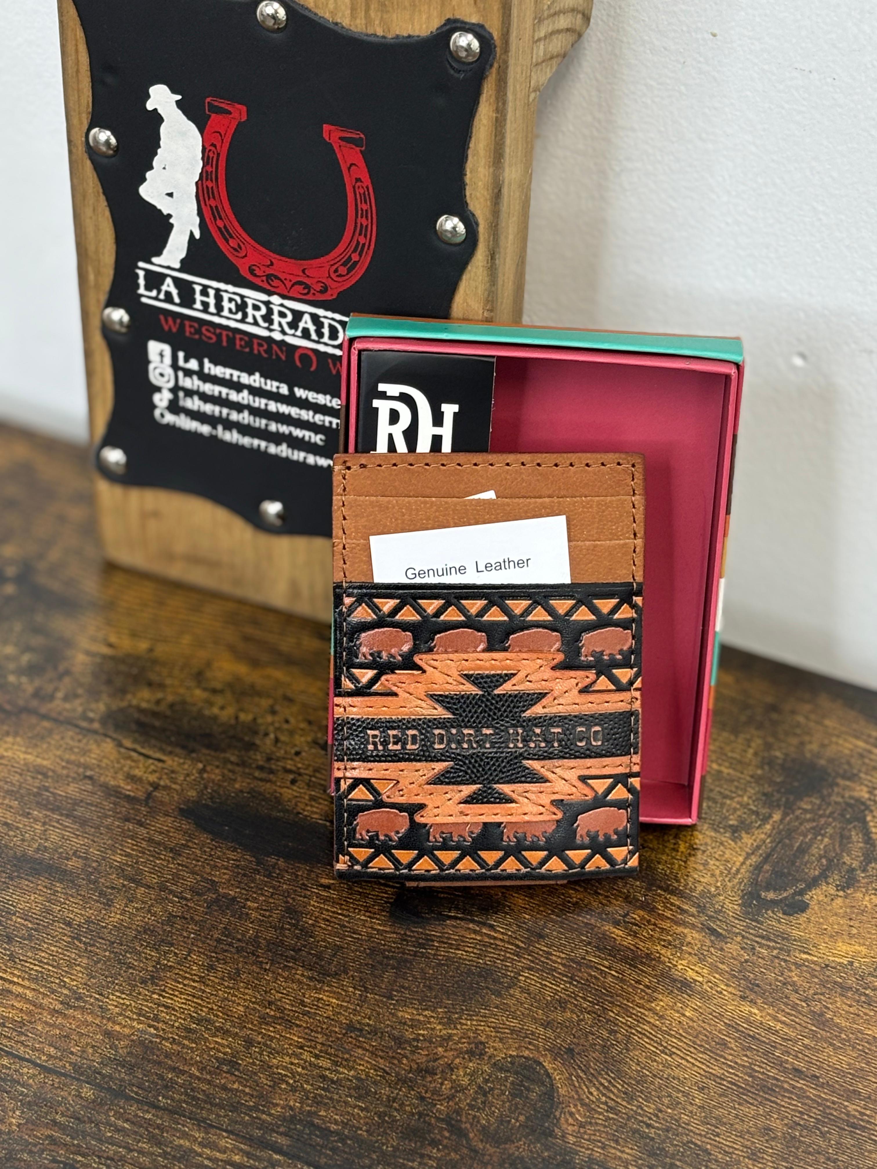 RED DIRT CARD CASES GENUINE LEATHER BROWN-BLACK DETAILS WITH MAGNETIC CLIP