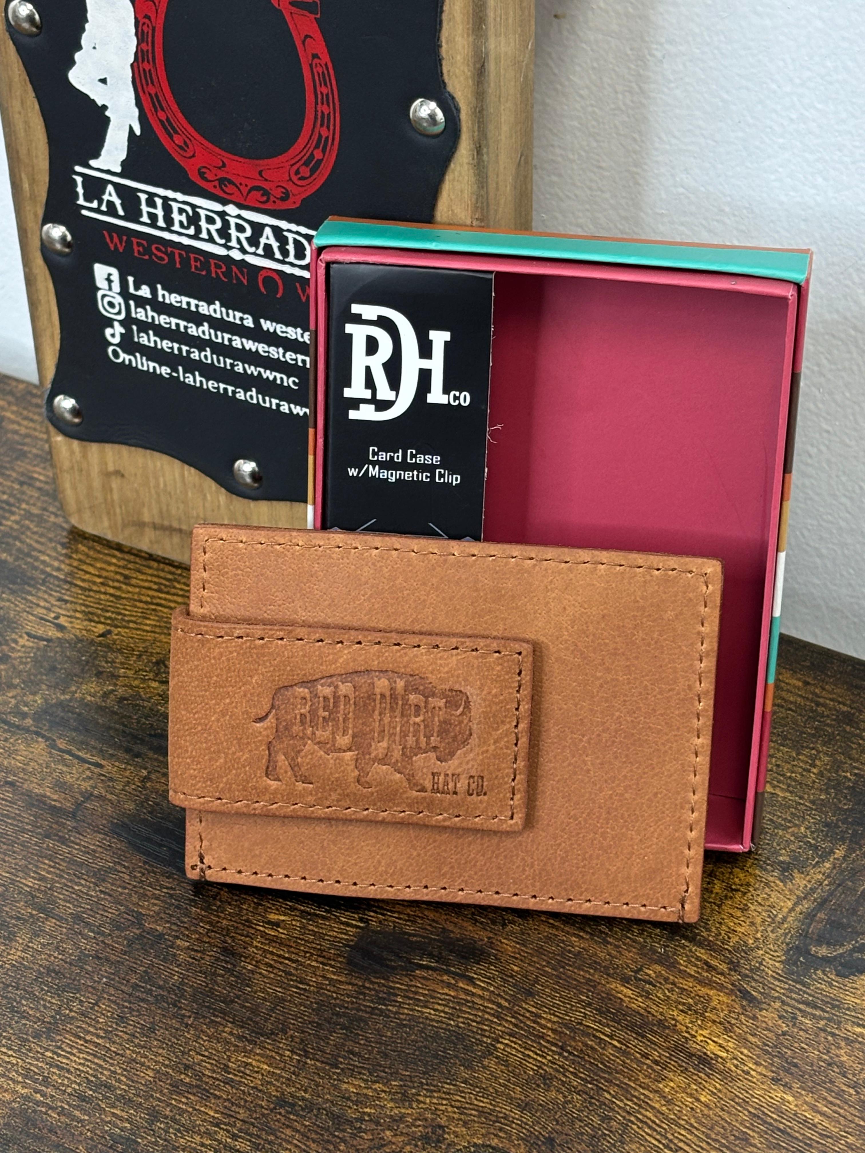 RED DIRT CARD CASES GENUINE LEATHER BROWN-BLACK DETAILS WITH MAGNETIC CLIP